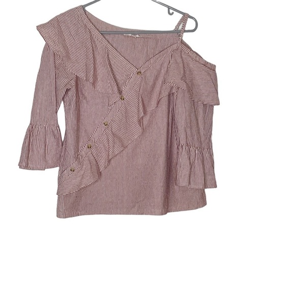 Skies are Blue red stripe off the shoulder blouse. Size S - Picture 2 of 5